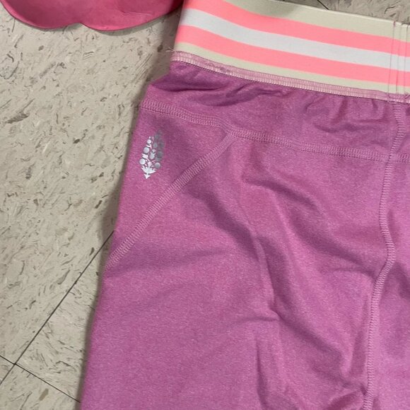 FP MOVEMENT by FREE PEOPLE Sz Small Pink Striped Elastic Waist Stretch Leggings - Picture 5 of 7